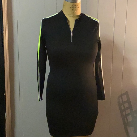 H\u0026M Dresses | Black Spandex Dress Wwhite and Neon Green Stripe | Color: Black/Green | Size: L | Rukhster76's Closet